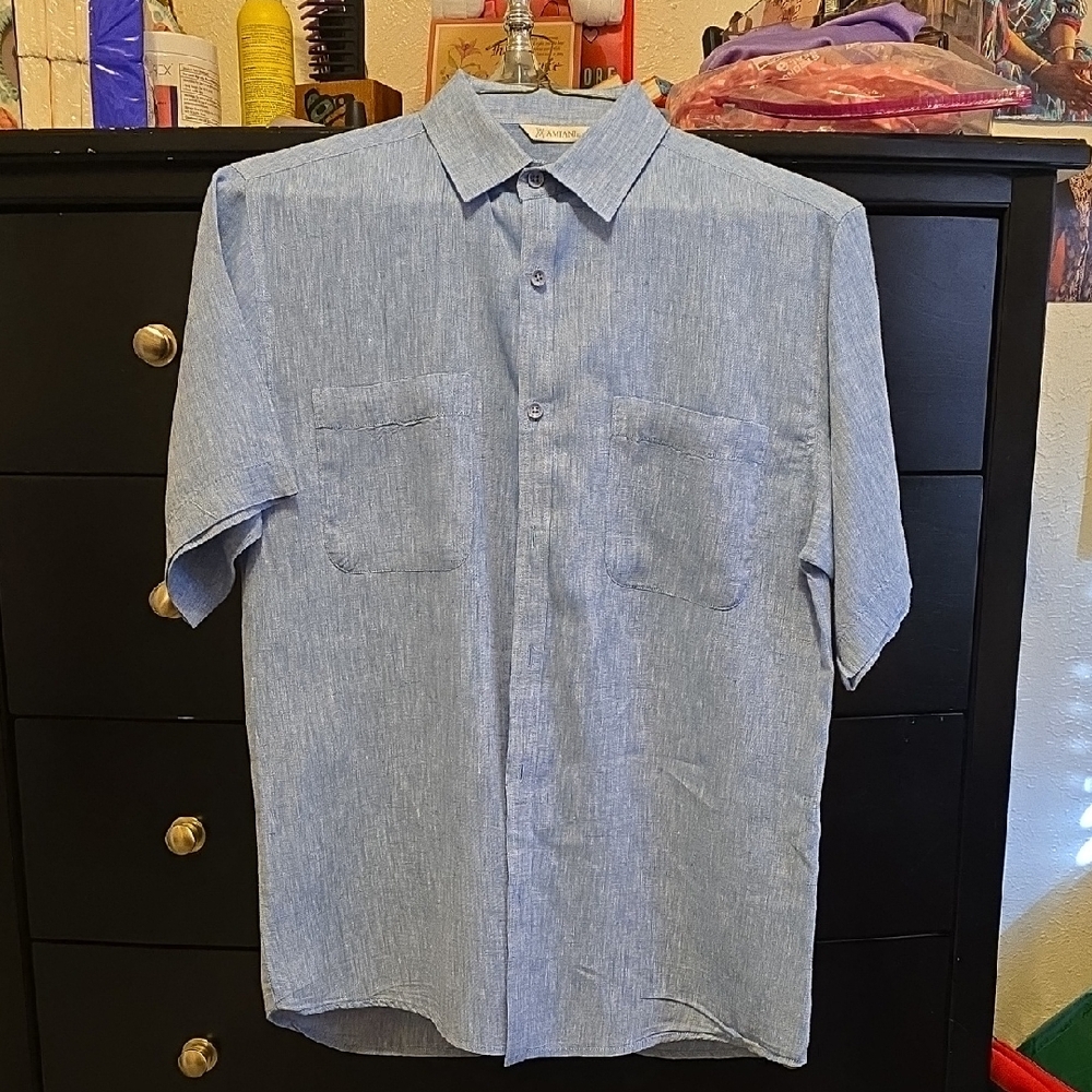 AMIANI Mens Linen Button Up Shirt